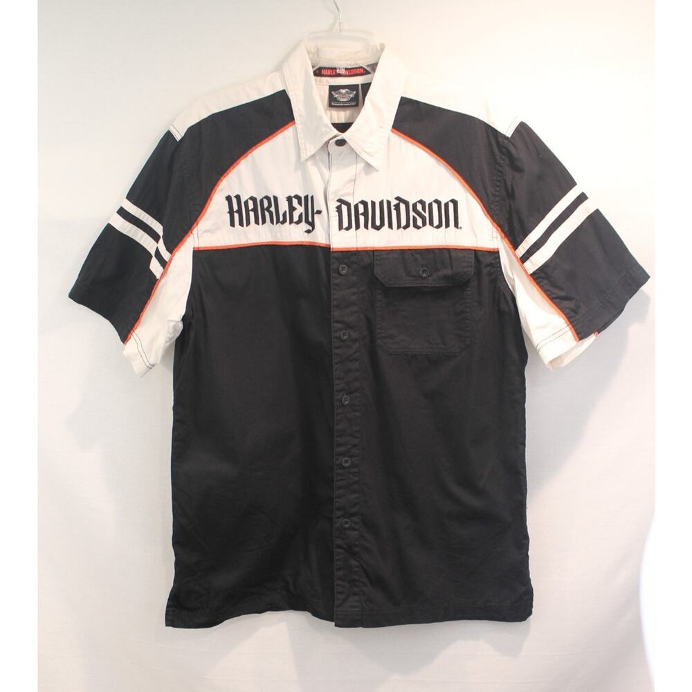Harley-Davidson Shirt Mens size L Black Embroidered Button Up Biker Mechanic Y2K